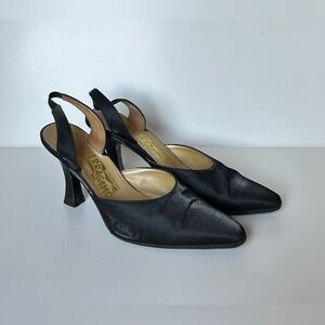 Salvatore Ferragamogsmo Black Satin Slingback Pumps. Size: 9